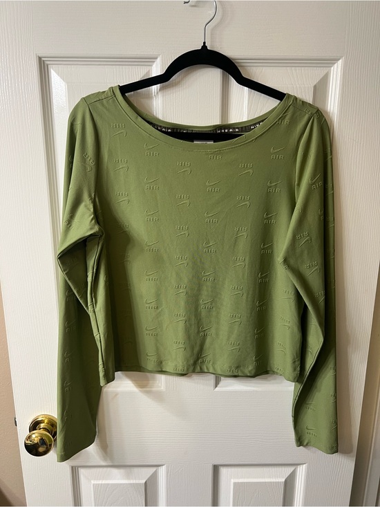 Nike Tops - Nike Olive Green Long Sleeve Women's Top with Subtle Embossed Swoosh